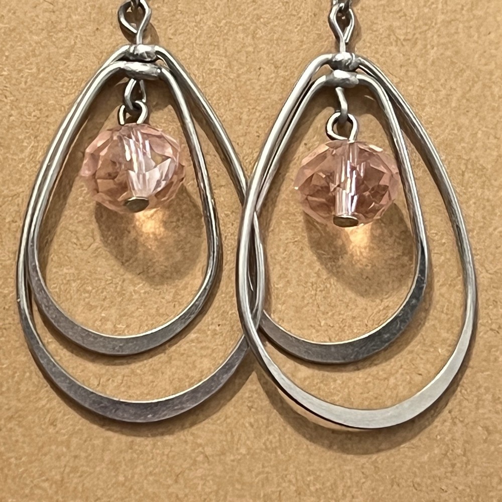 Pink Morganite Multi-loop Drop Dangle Metal Earrings