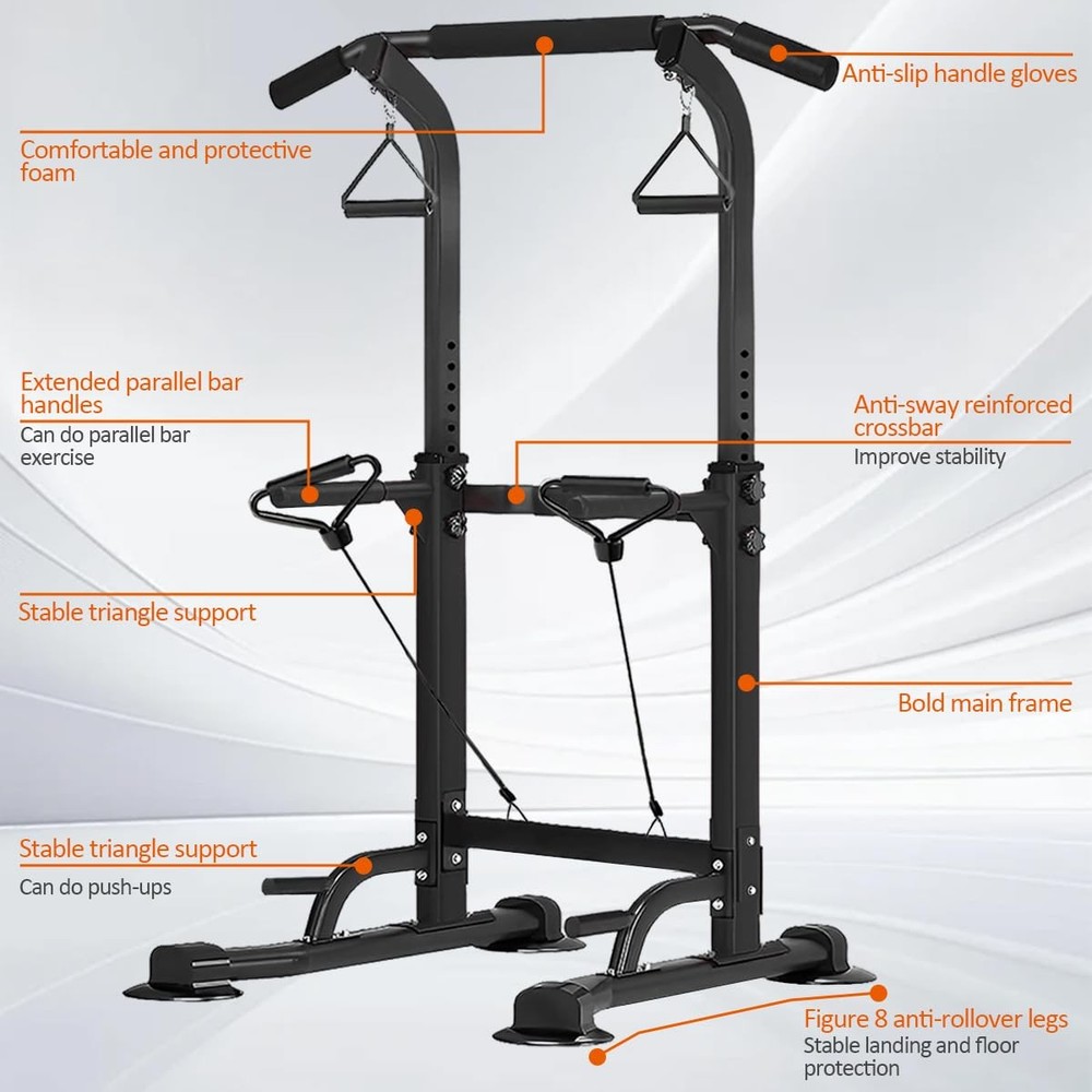 Power Tower Pull Up Dip Station Adjustable Height Multifunctional Home Streng...