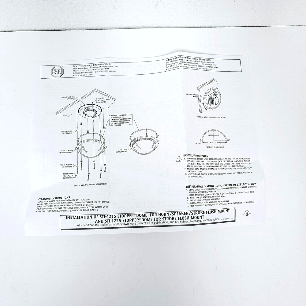 STI-1225 Stopper Dome For Strobe Only Flush Mount NEW (Open Box)