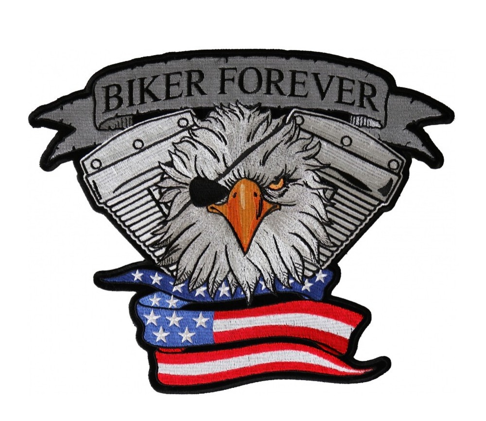 Small Biker Forever Mean Eagle American Flag Motorcycle Embroidered Biker Patch