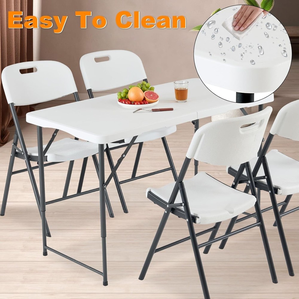 4ft Adjustable Height Utility Table - Durable HDPE & Steel Folding Table