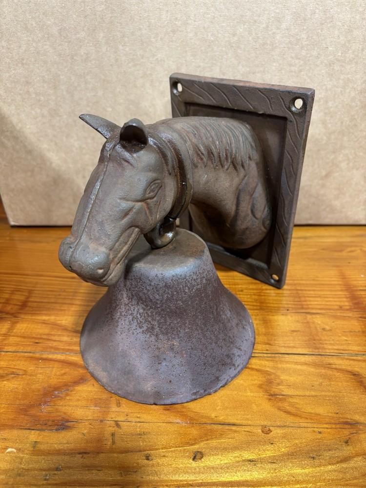 Vintage Cast Iron Horse Dinner Bell Rustic Ranch Decor Primitive Ringing