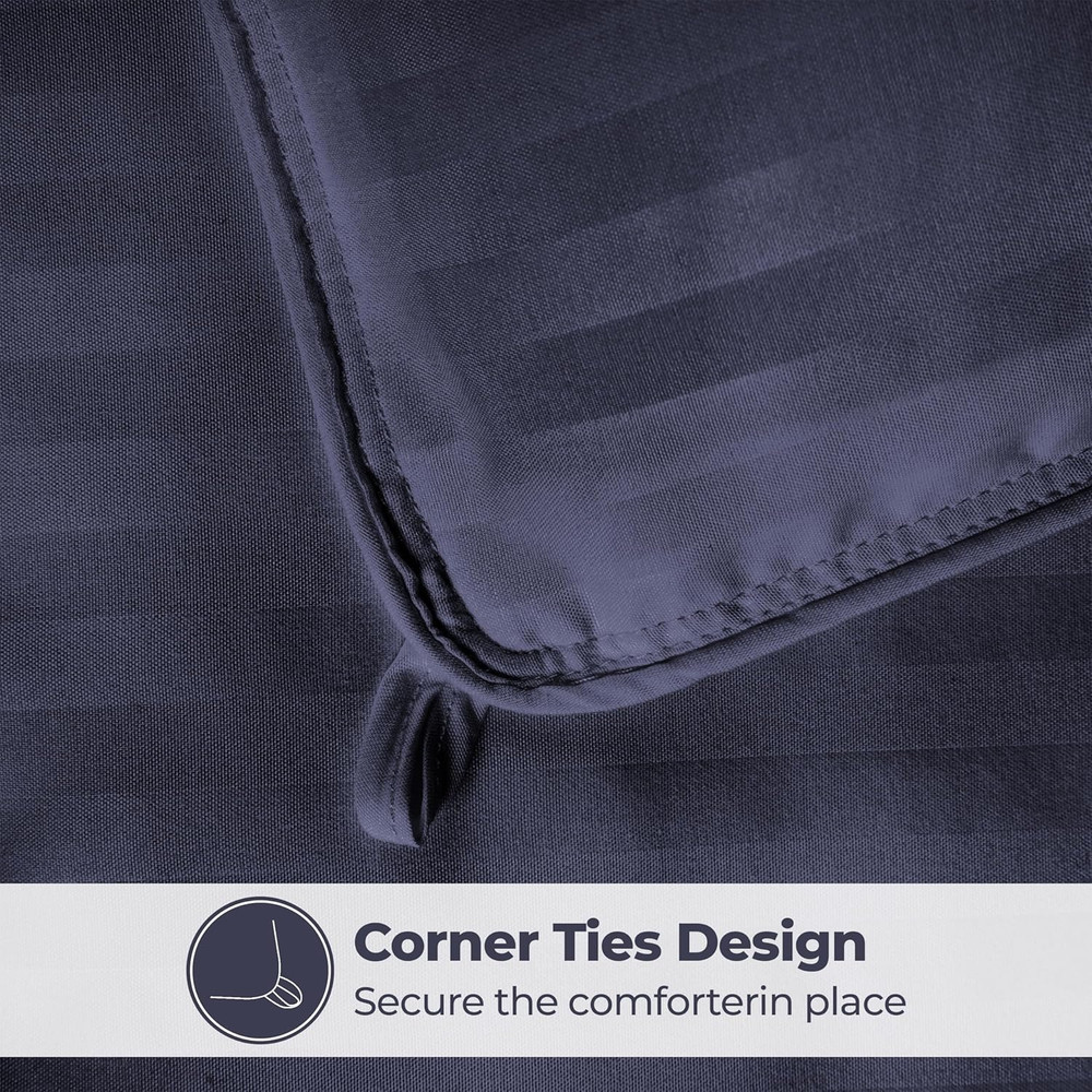 Brushed Microfiber 1 Cm Striped Comforter, down Alternative Bedding, Reversible,