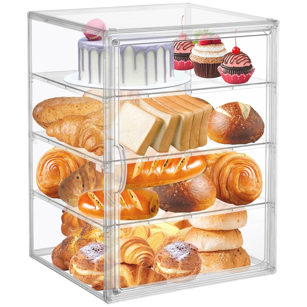 4 Layers Adjustable Clear Bread Storage Box for Kitchen Countertop Large