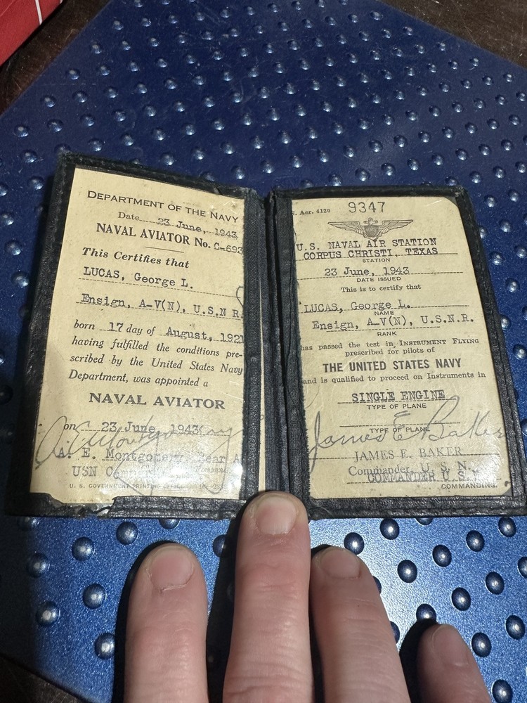 WWII WW2 1943 US NAVAL AVIATOR'S ID WALLET WITH ID CARDS ENSIGN