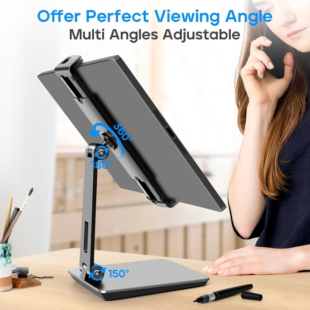 Ergonomic Tablet Stand - Foldable Holder with Adjustable Viewing Angles, Black