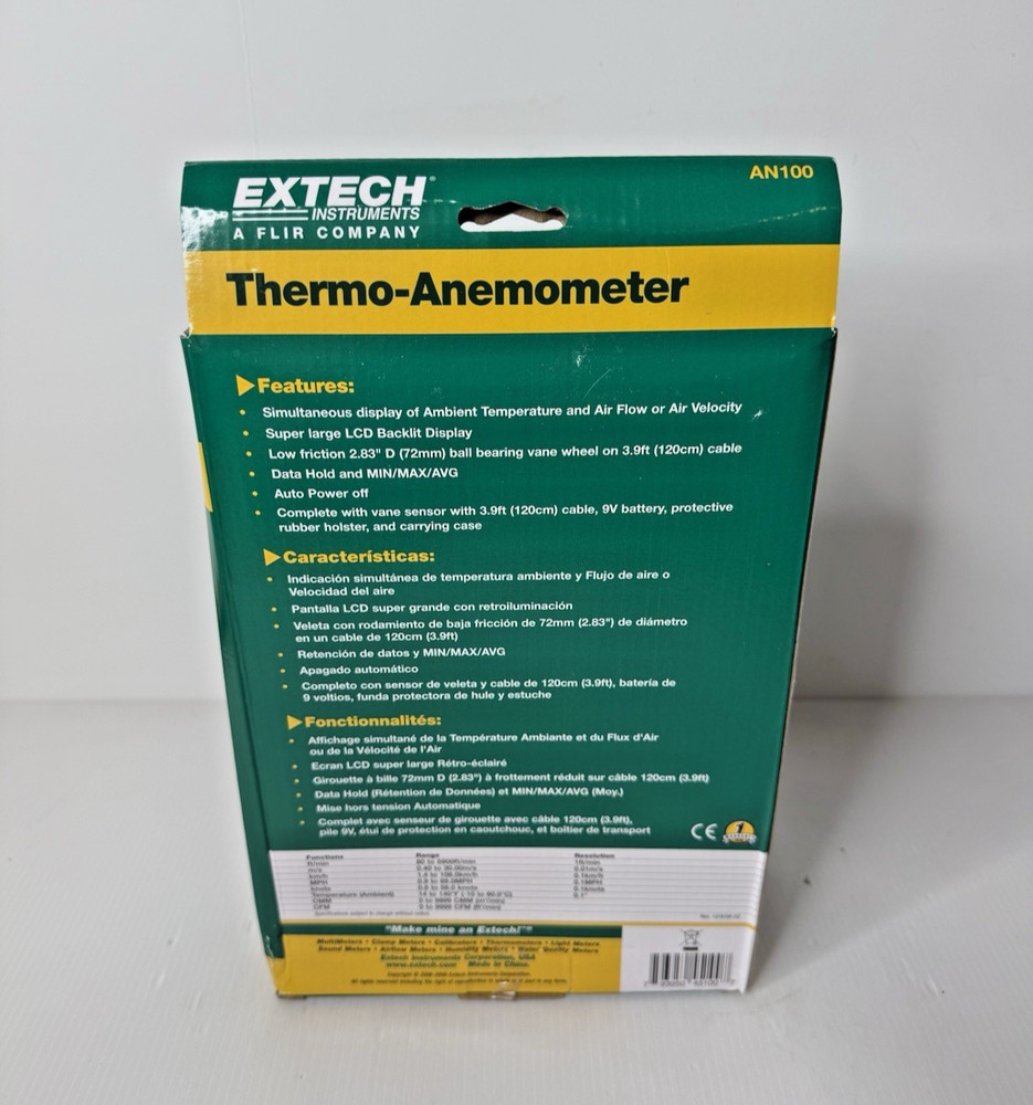 Extech AN100 CFM/CMM Thermo-Anemometer New in Box