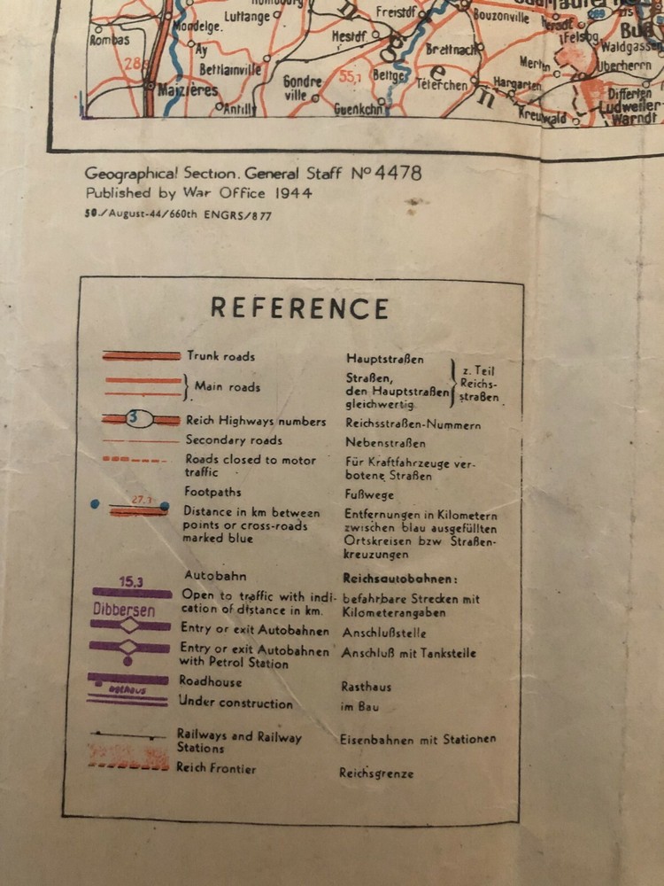 Original used Germany Road Map Munchen First Edition Sheet 4 War Office 1944