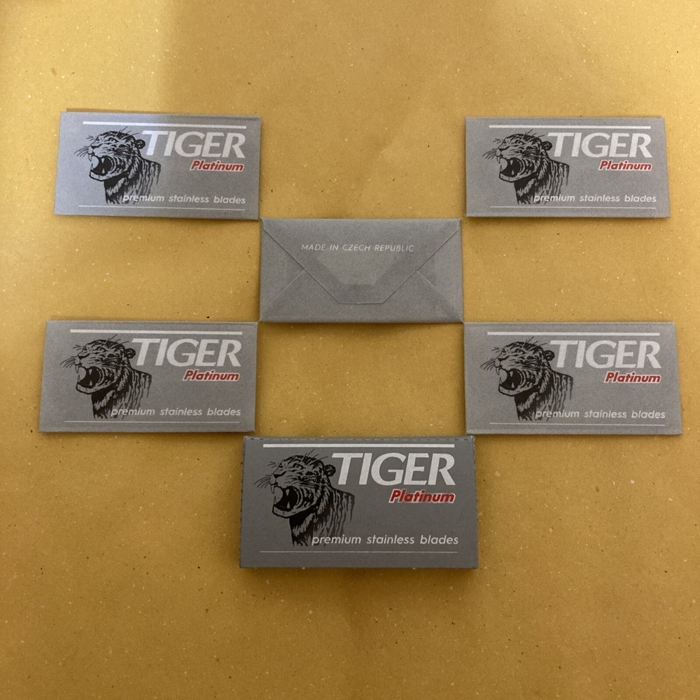 5 Double Edge Razor Blades, Tiger Platinum