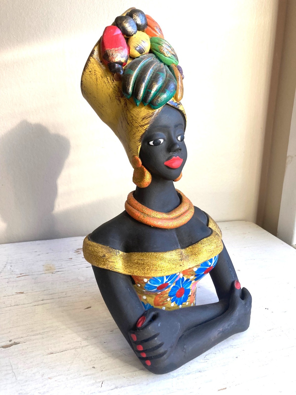 West Indies Woman Studio Pottery Sculpture Haiti Jamaica Carnival Hand Painted