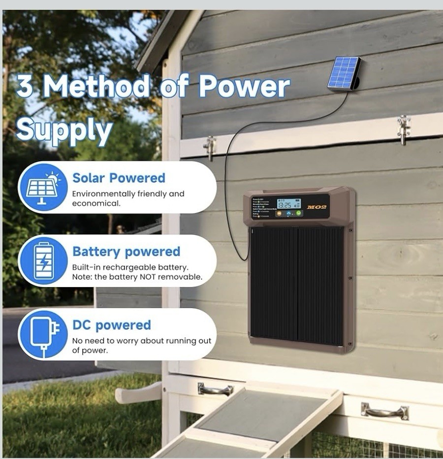 Solar-Powered Automatic Chicken Coop Door with LCD Screen - 4 Open Modes Timer