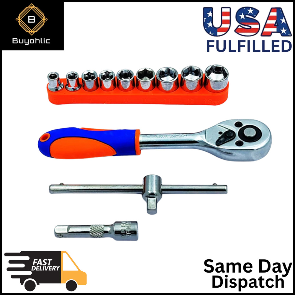 3/8" Inch Drive Extendable Ratchet socket wrench set with 9 Pcs Hex Drive Socket