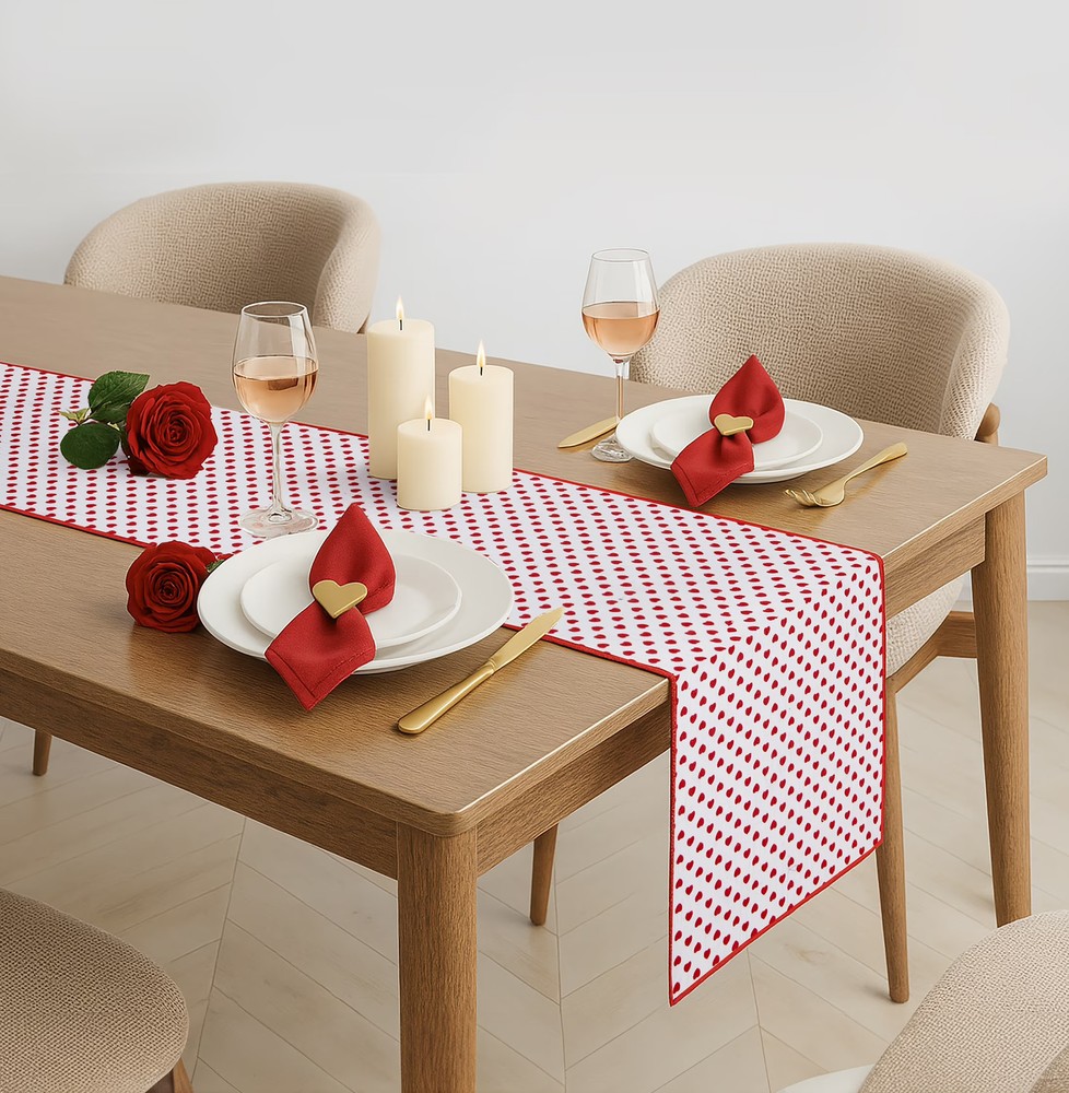 Reversible Hearts Table Runner Cotton