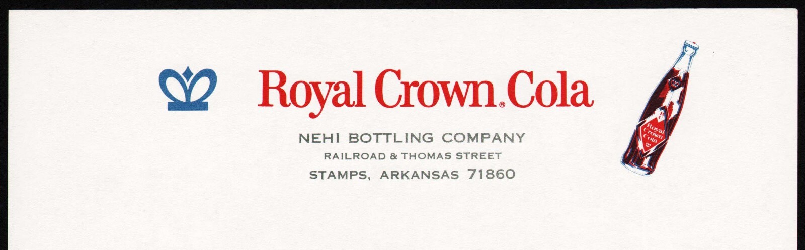 Vintage letterhead ROYAL CROWN COLA Nehi Stamps Arkansas unused new old stock