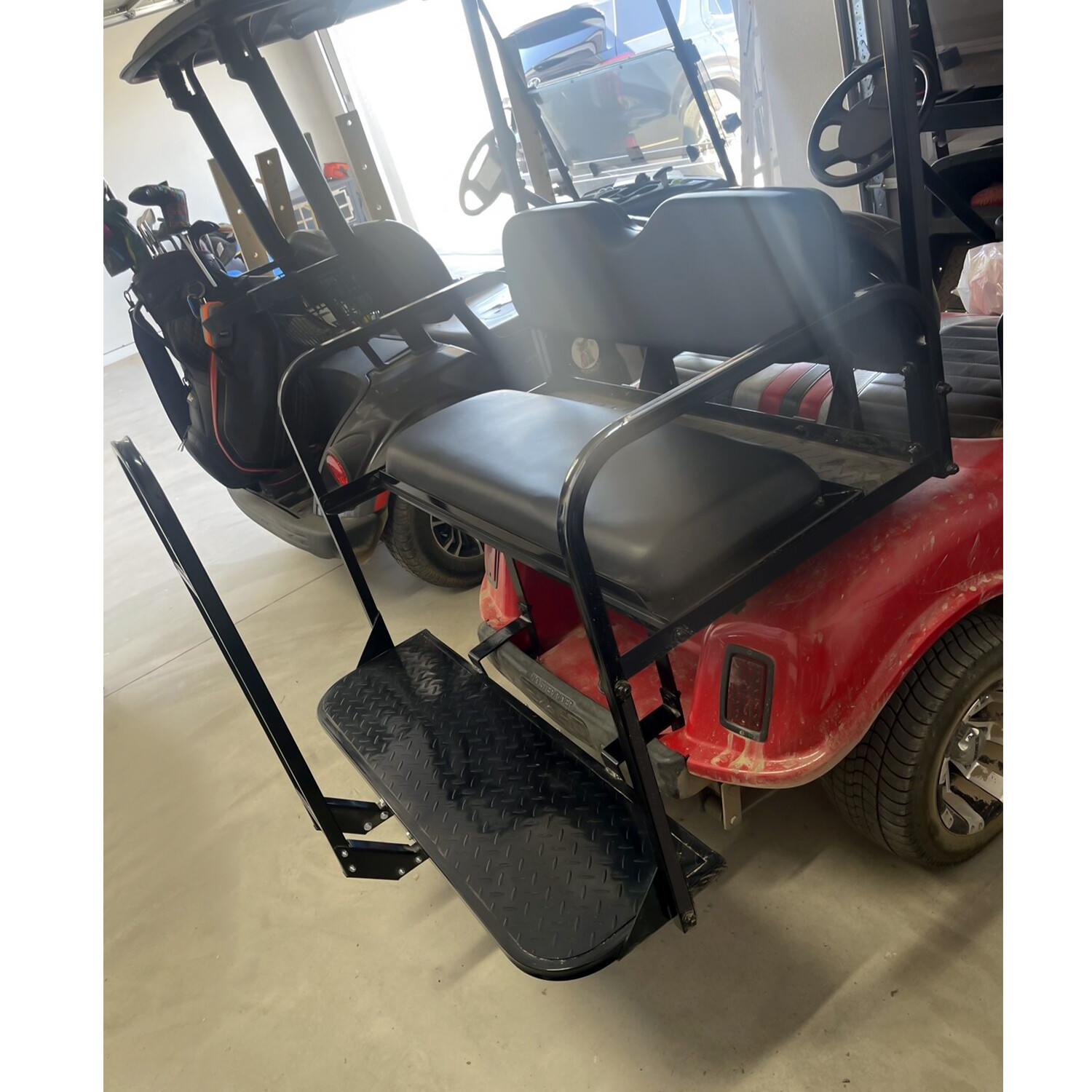 Golf Cart Black Rear Flip Folding Seat Kit + Grab Bar For EZGO TXT 1995-Up