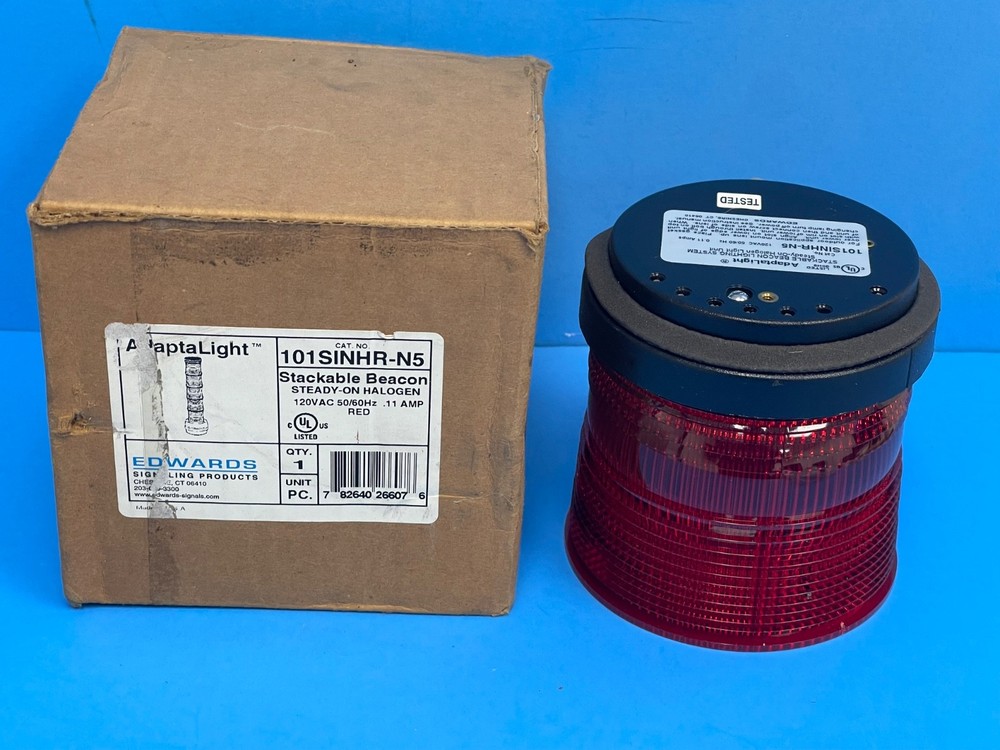 NEW AdaptaLight 101SINHR-N5 Red Stackable Beacon Steady on Halogen Bulb 120VAC