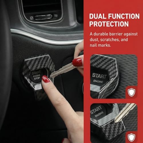 Car Push Start Button Cover, Vehicle Engine Start Stop Button Carbon Fibre