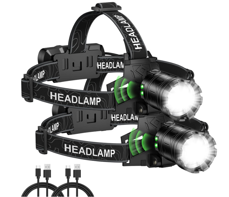 Linterna frontal LED recargable 99000LM x2,  3 modos ajustable IPX6 camping, hac