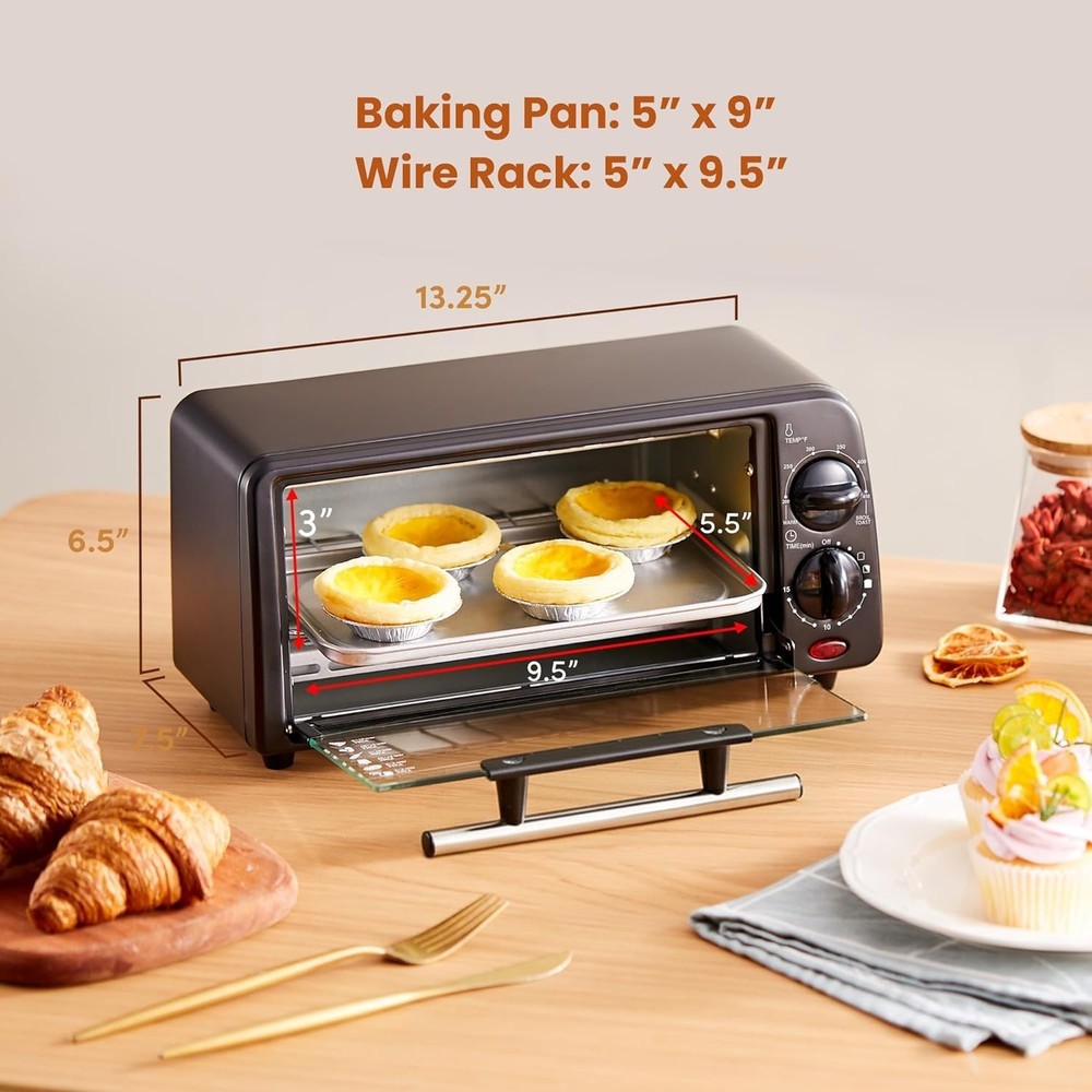 Compact 2-Slice Toaster Oven with Timer & Adjustable Temp - Elegant Black Finish