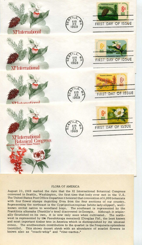 1376-79 Botanical Congress, 4 Cover Craft Cachets, CCC, FDCs