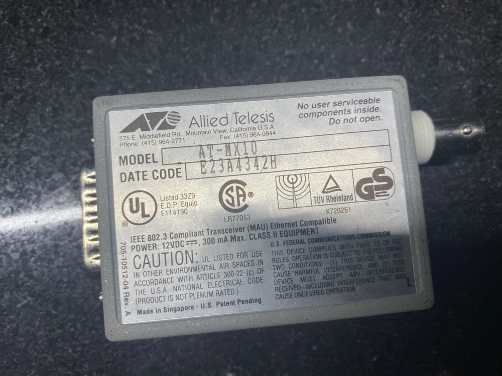 CentreCOM MX10 IEEE 802.3 10 Base2 Microtransceiver Allied