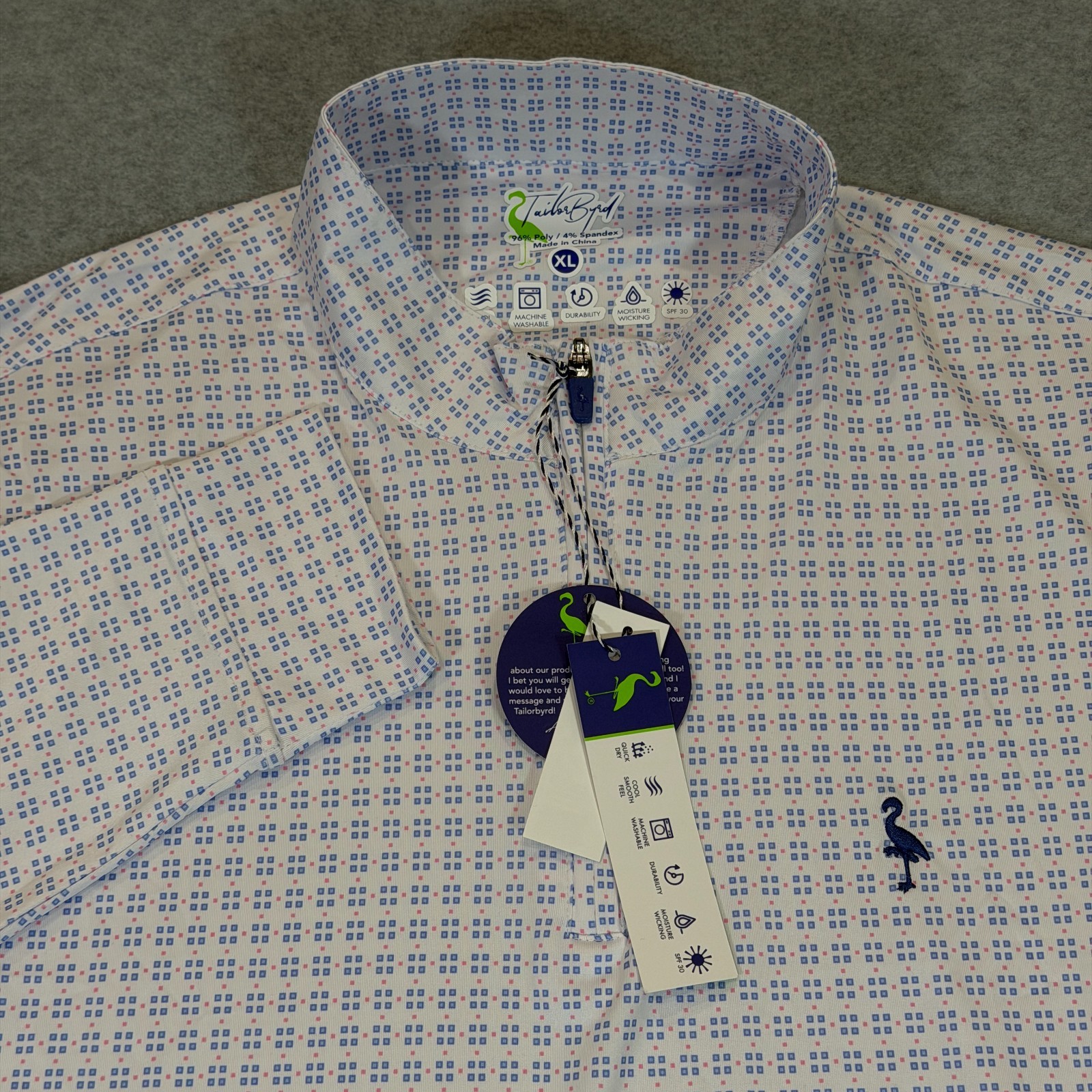 TailorByrd Performance 1/4 Zip Pullover Men's XL White Geo Print Active/Golf NWT