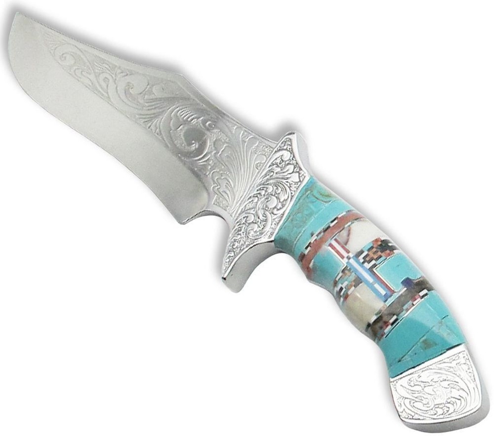 Southwestern Gemstone Inlay Trophy Knife, 11"
