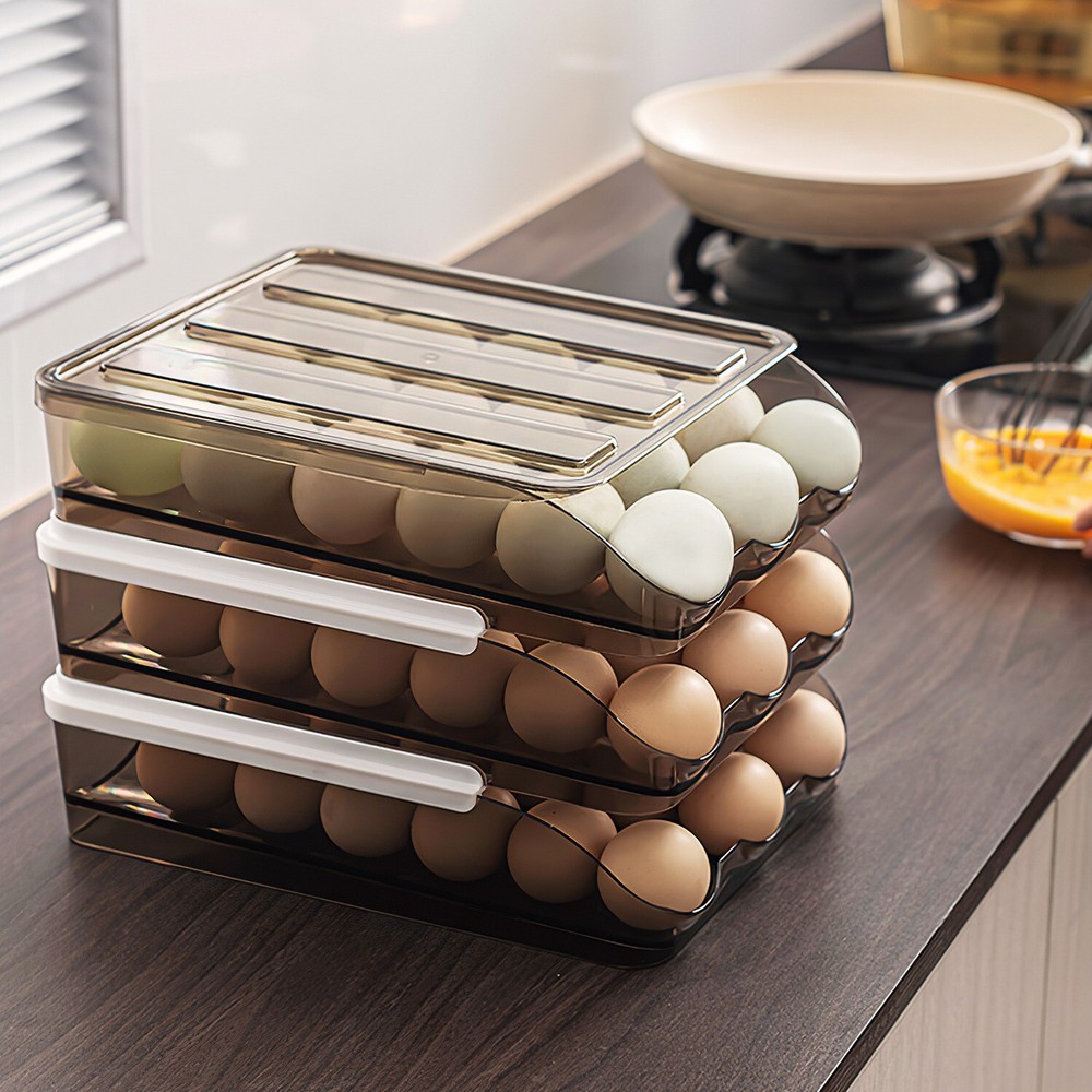Auto Rolling Egg Holder Storage Box for Refrigerator Egg Tray Fridge Container