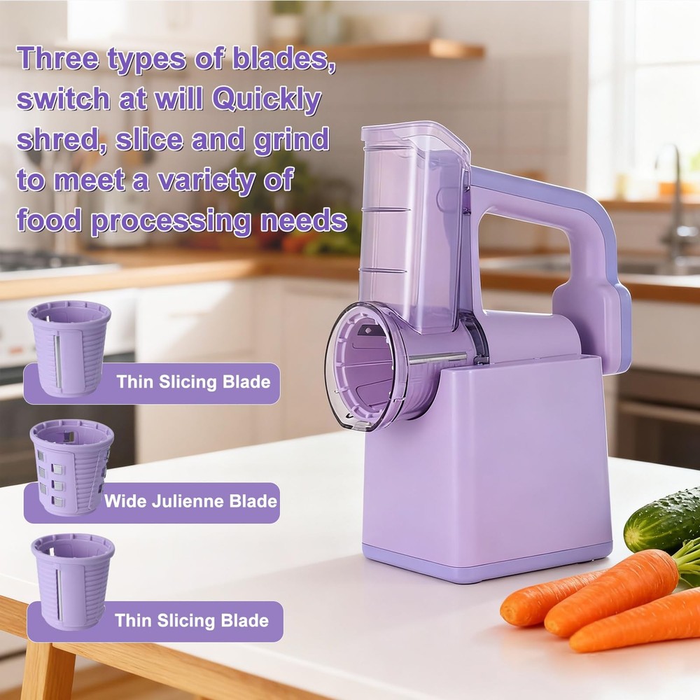 Kitchen Rotary Vegetable Chopper 3 Blade Cheese Shredder& 3 Interchangeable D...