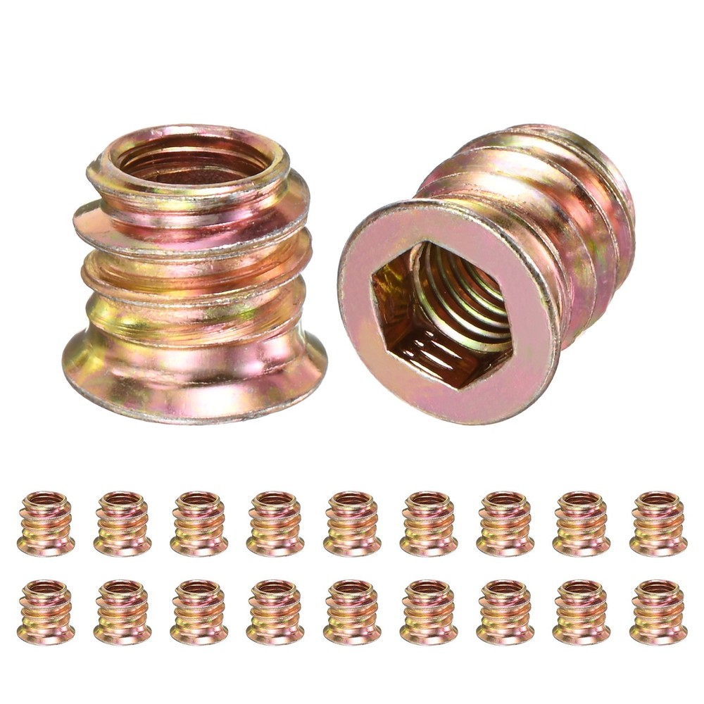 20-Pack Threaded Inserts for Wood, M8x10mm Threaded Insert Nuts [Gold Tone]