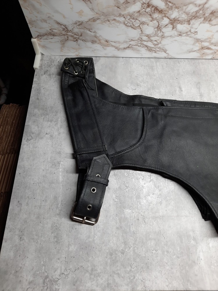 Highway Hawks Black Leather Biker Chaps Women Size Medium