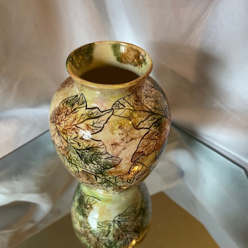 Vintage 1990 Abstract Leaf Pattern 6" Ceramic Vase Signed K. Borecky