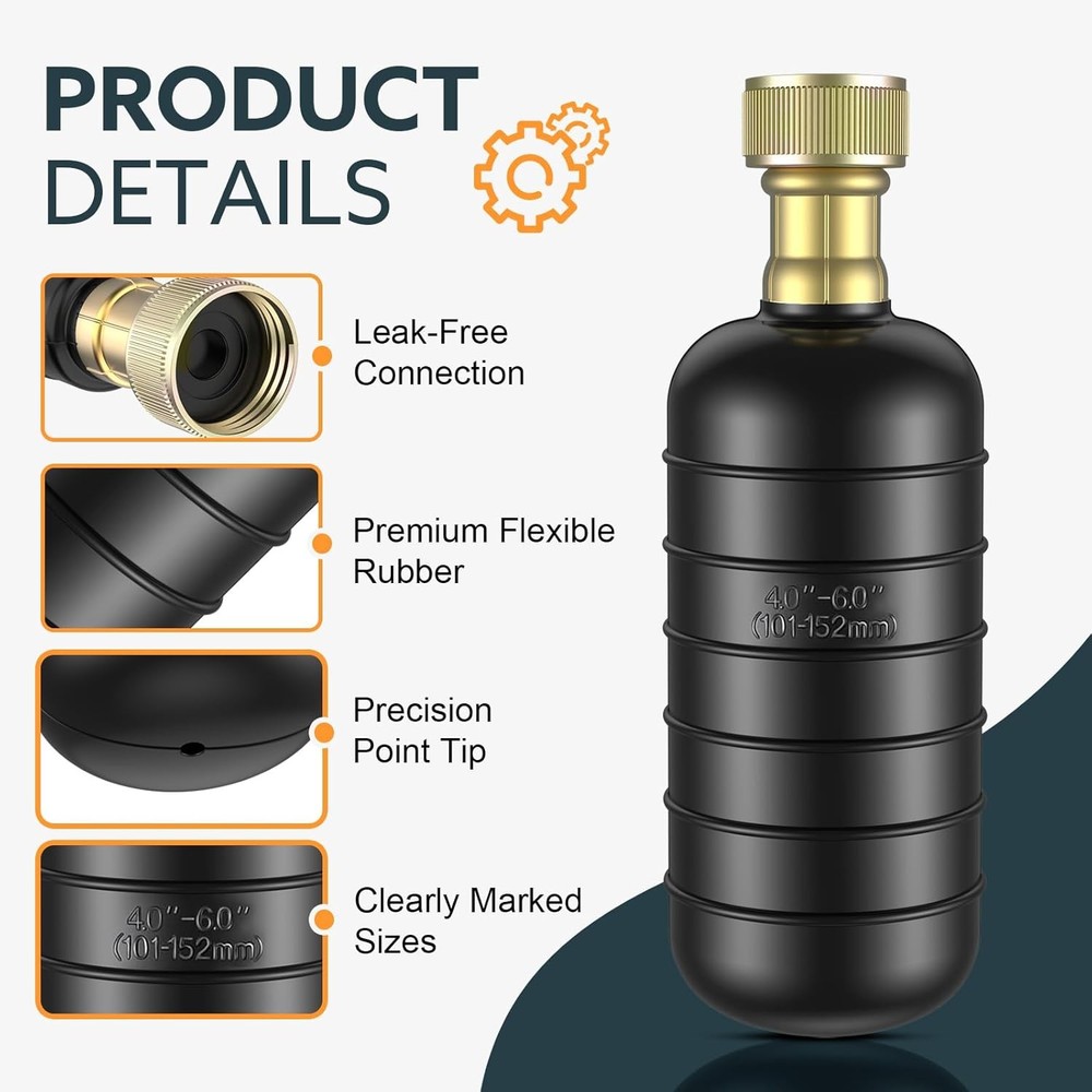 3-Pack Drain Bladder Kit, Water-Powered Rubber Drain Cleaning Bladder