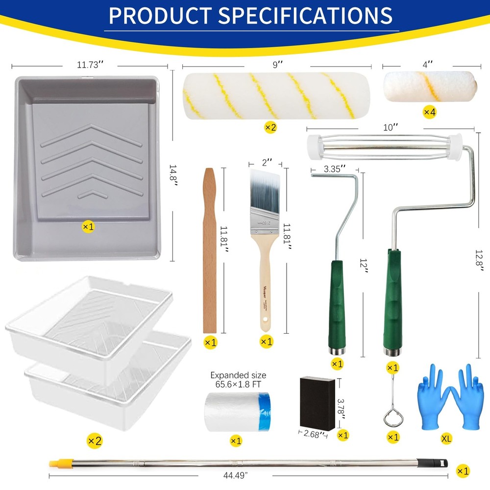 18 Piece Paint Roller Kit with Extension Pole, 9" & 4" Roller Frames, 6 Paint...