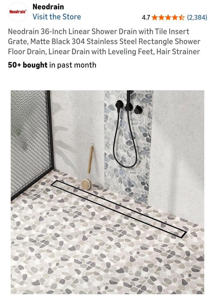 Neodrain 36-Inch Linear Shower Drain with Tile Insert Grate, Matte Black 304...