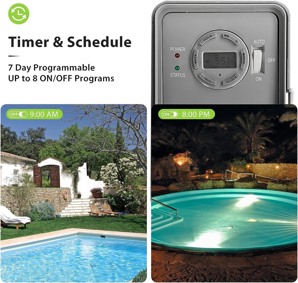 BN-LINK Pool Pump Timer, Outdoor Digital Timer Box Heavy Duty 7-Day Programmable
