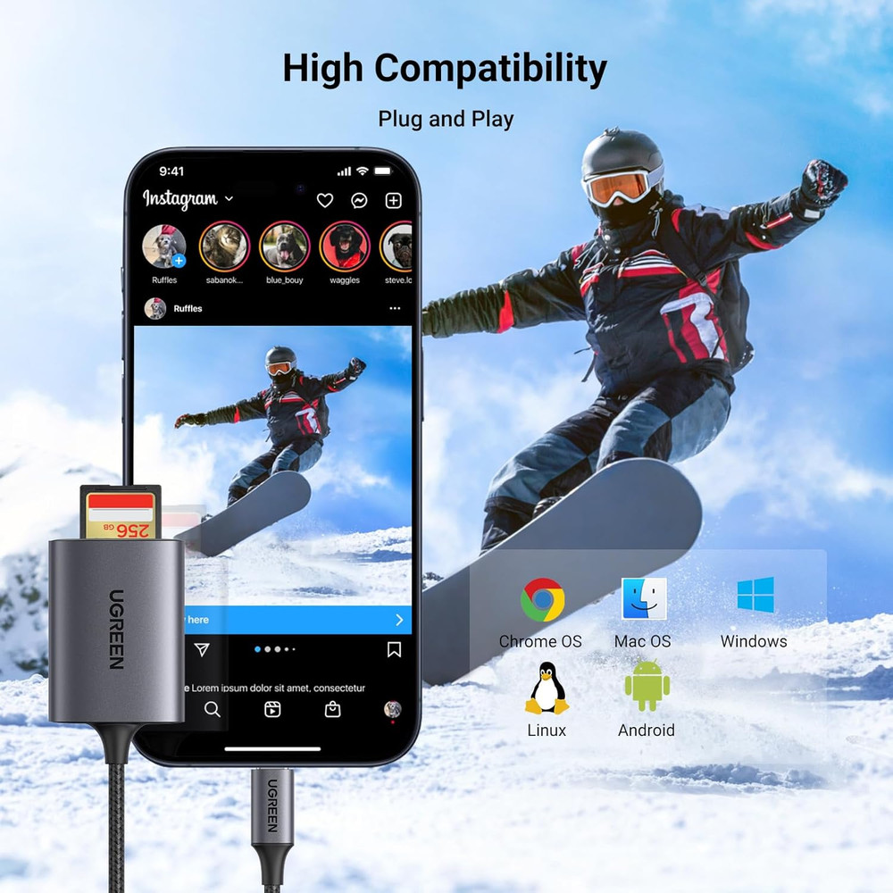 UGREEN USB C SD Card Reader for Micro SD, SDXC, Compatible with iPhone & MacBook