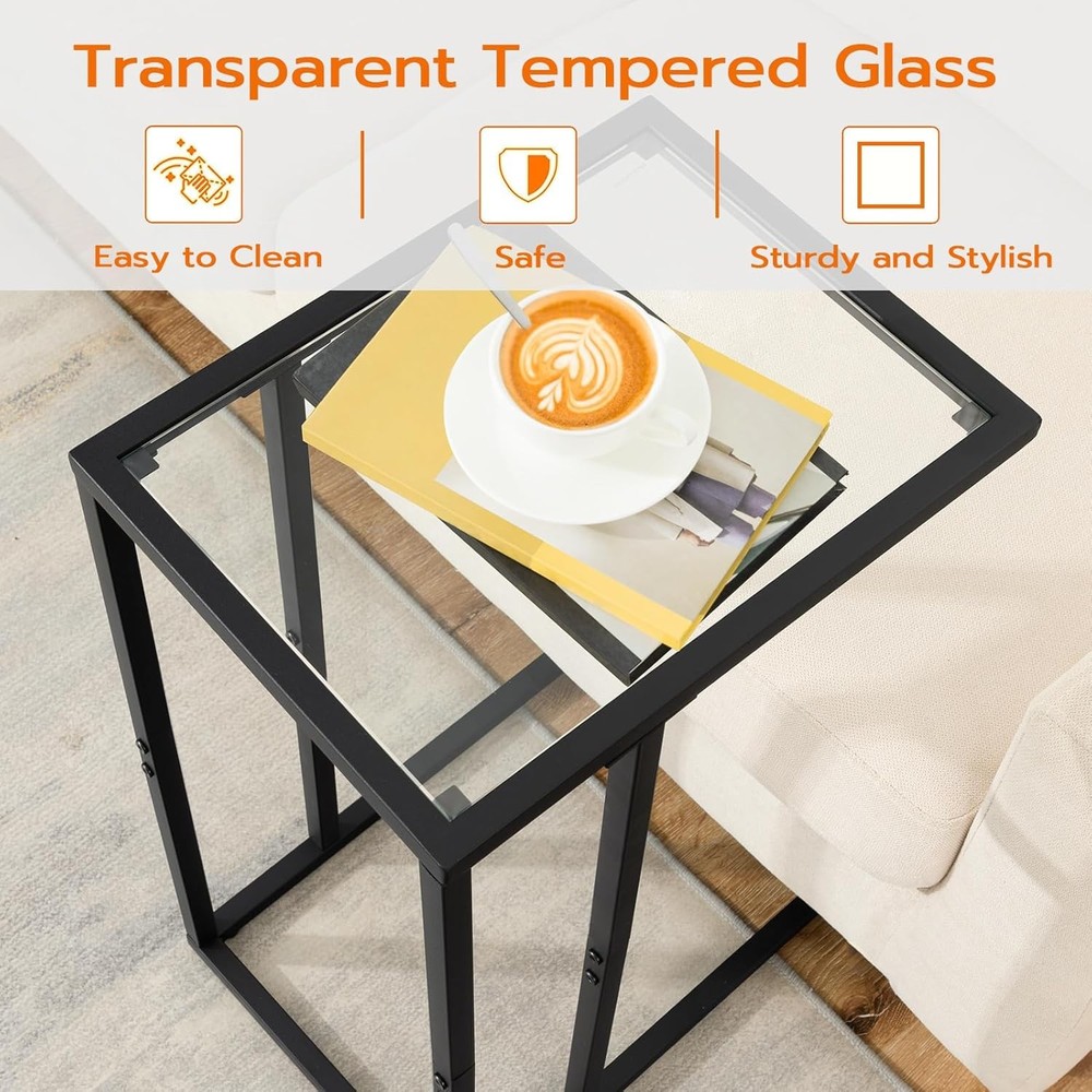 Black C Shaped End Table Set of 2 Side Table Sofa Couch Table Small Space