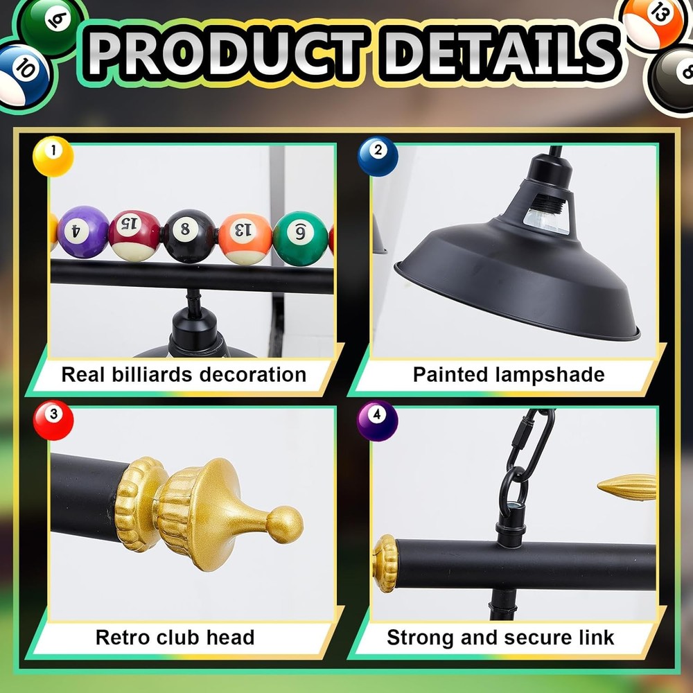 Adjustable Pool Table Lights for 7'-8' Table Billiard Light Fixture Lamp Hanging
