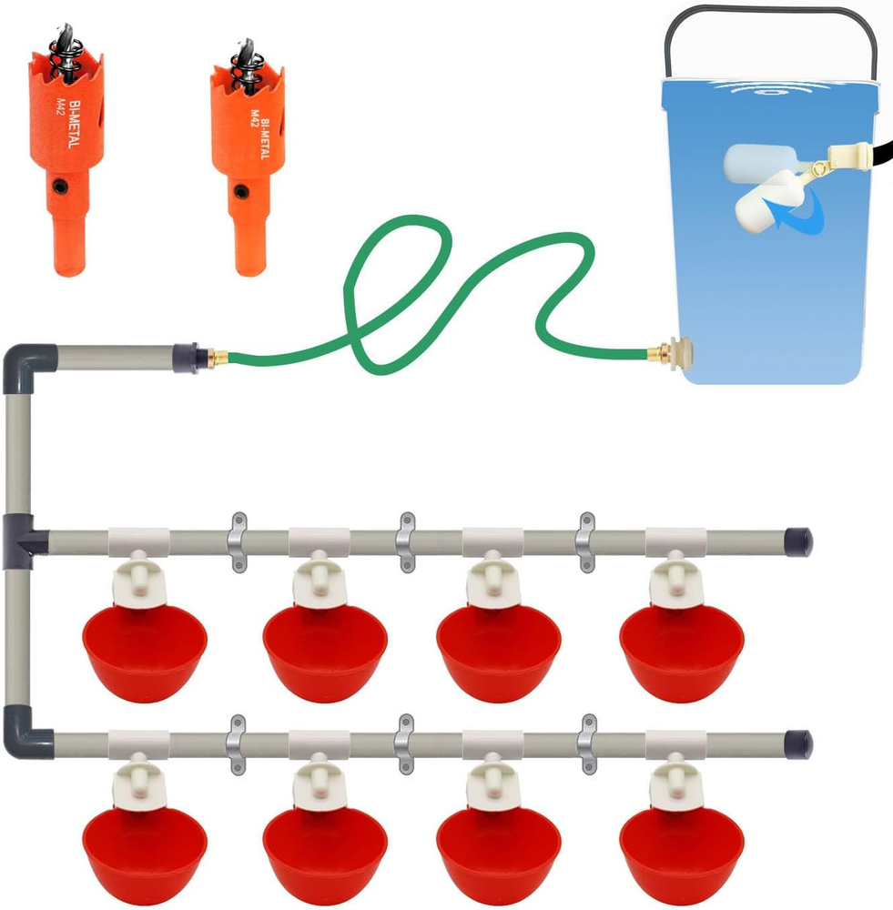 Automatic Chicken Waterer System, Chicken Waterer Cups and 1/2" PVC Pipe Accesso