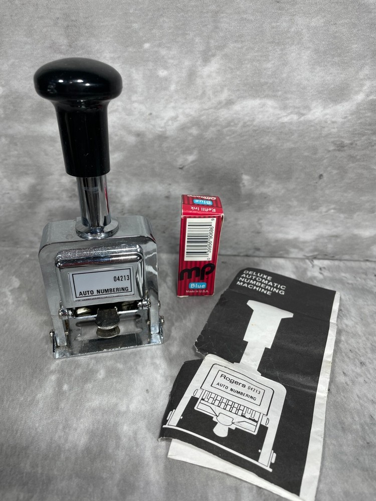 Vintage Rogers Automatic Numbering Machine Self Inking Original Box
