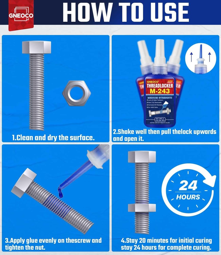 ThreadLocker Blue, Thread Lock Medium Strength Tight for Nuts, Blue