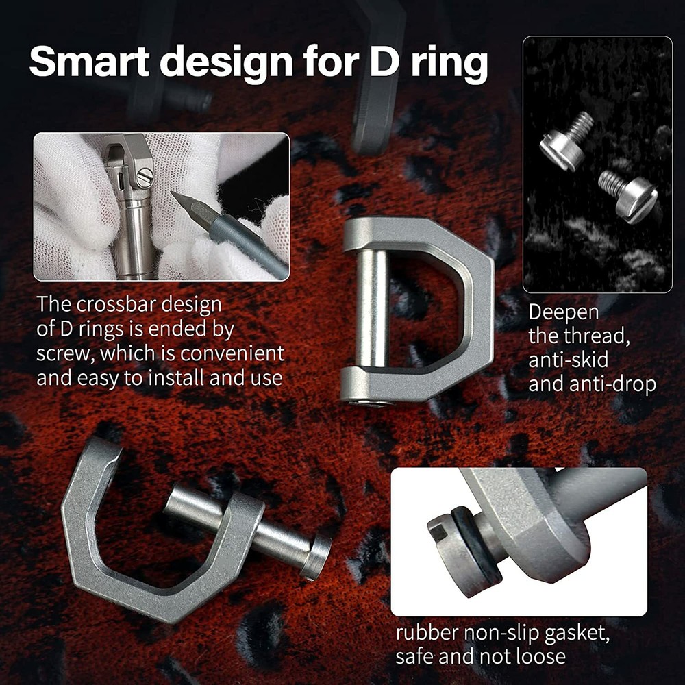 CH2 Titanium D Shape Keyring, for Car Key, Tool and EDC, sandblasted, Mecarmy