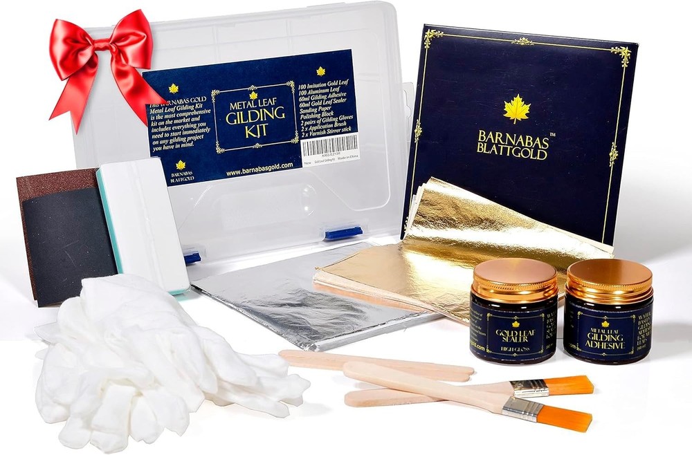 Barnabas Gilding Kit - 100 Sheets Gold/Silver Leaf, Adhesives & Tools