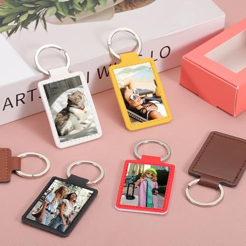 Sublimation Blank Keychains, Rectangle Leather Keychain Blanks Double Side Red