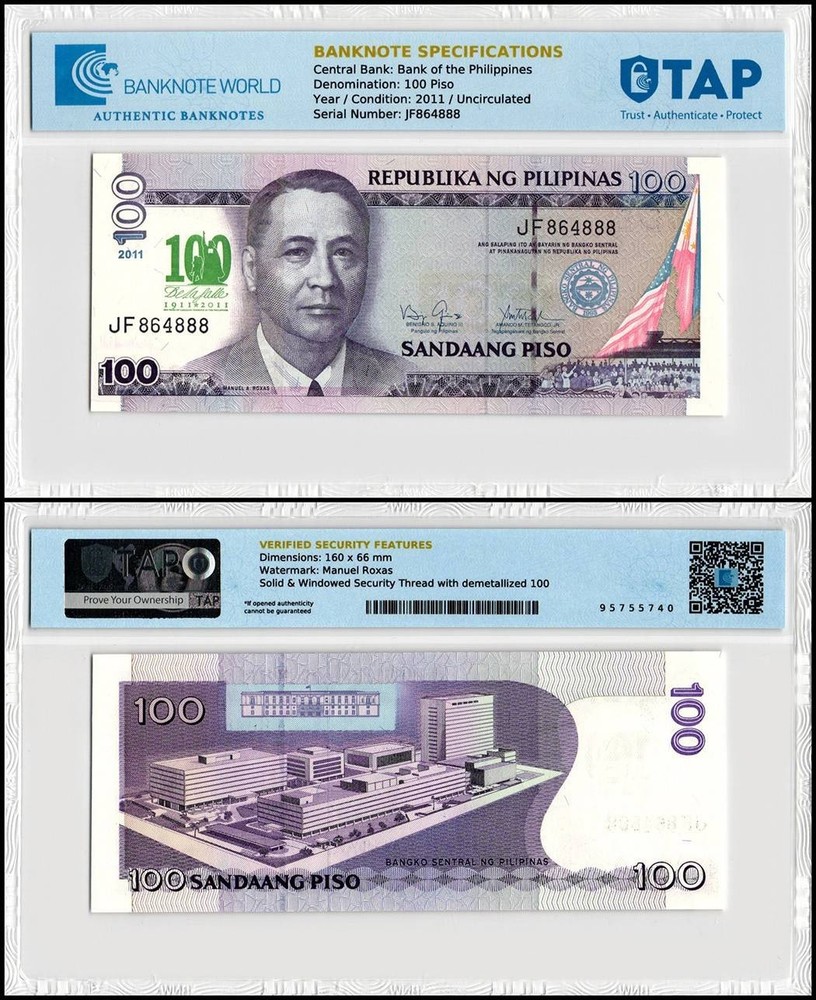 Philippines 100 Piso, 2011, P-212A, UNC, Commemorative, TAP Authenticated