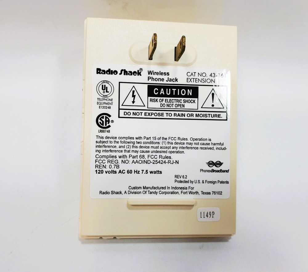 Radio Shack Wireless Phone Jack System Extension 43-161