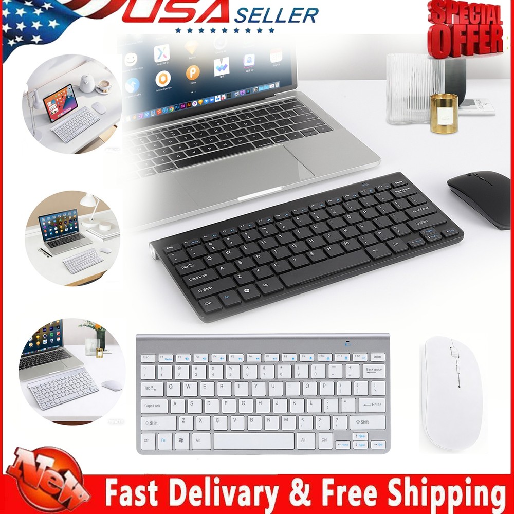 Mini Wireless Keyboard Mouse Set Black/Silver USB Receiver For Windows Mac PC