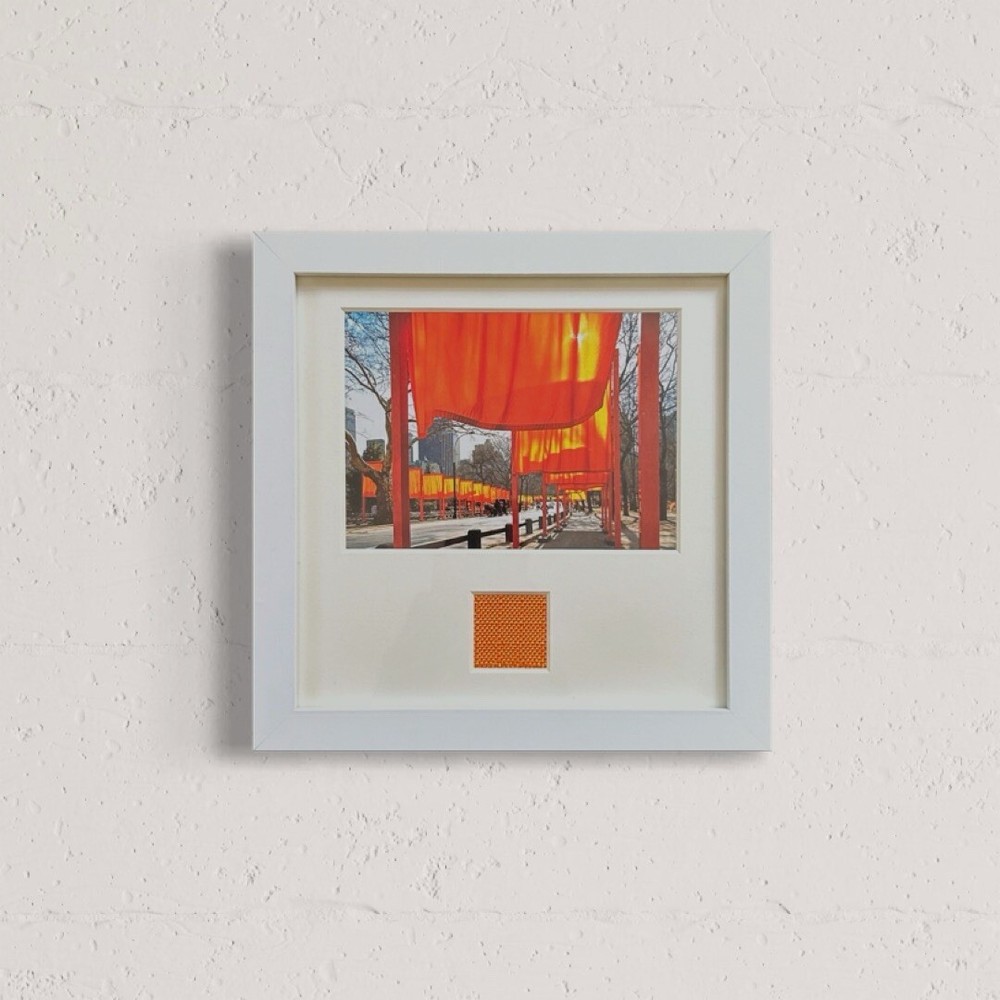 Christo - "The Gates" offset print with original fabric scraps