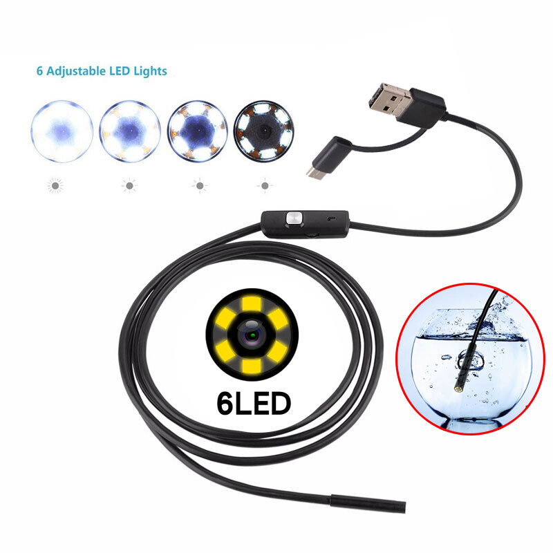 2M Snake Endoscope Borescope 5.5mm 6LEDs Inspection USB Camera Scope for Android